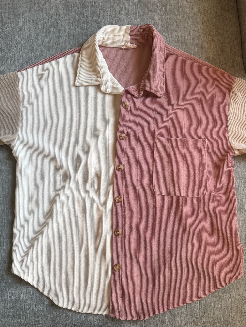 Women’s Two-Tone Corduroy Button-Down Shirt - Pink & Cream